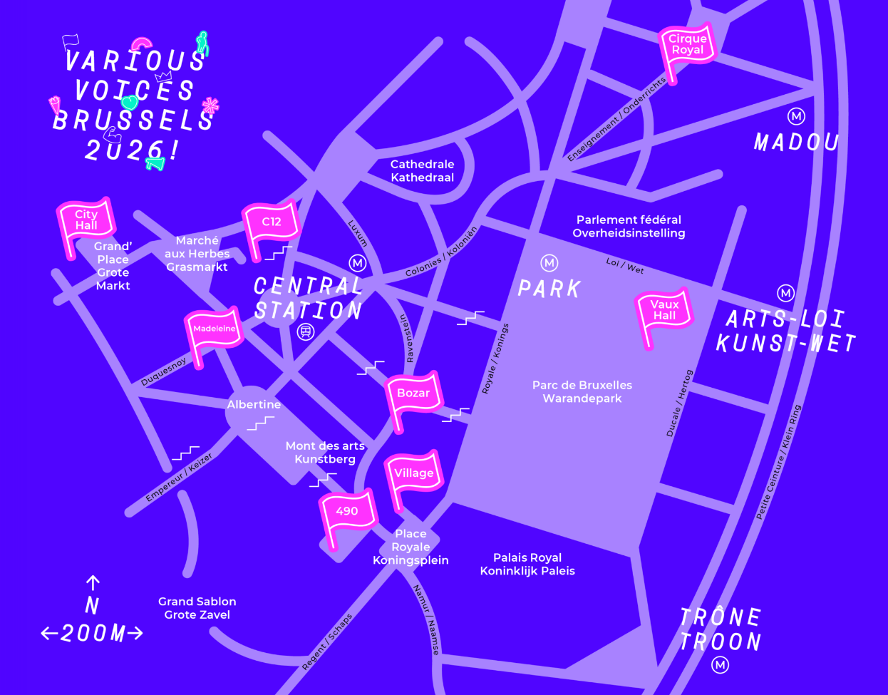 Plattegrond met alle concertzalen @Various-voices.be